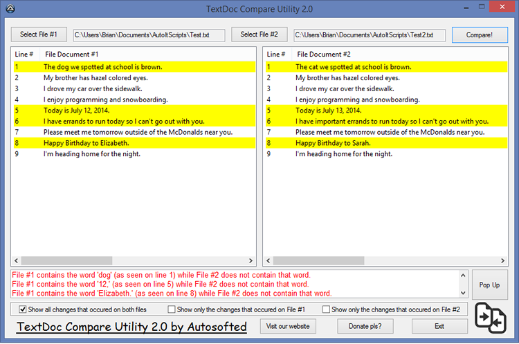 Compare two different text or doc files.